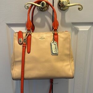 Coach Crosby Carryall F34351 Two-Tone Leather‎ Tote Apricot Coral crossbody